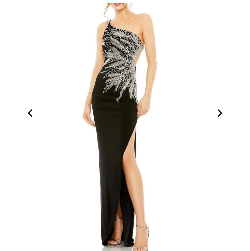 Mac Duggal 2207 Prom Dress Beaded Cutout Detail One Shoulder Body Con Gown 4